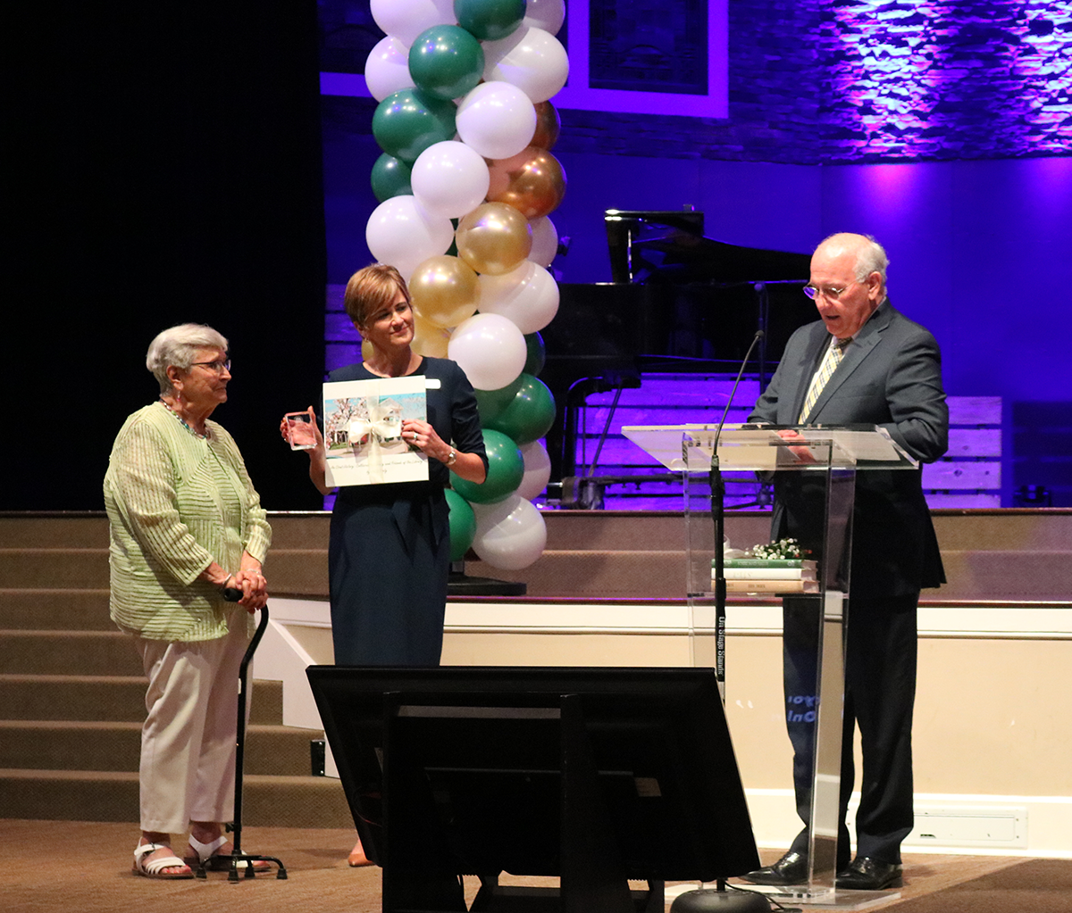 Library Anniversary Betty Only, Lisa Plath, Mayor Joyner