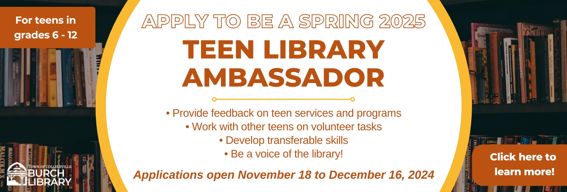 2024-11 Spring 2025 Teen Library Ambassador Banner